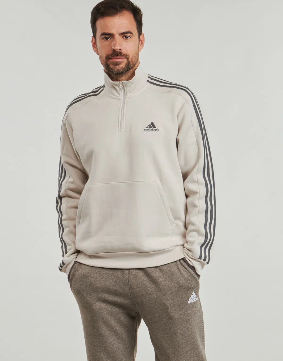 Adidas Sportswear - Essentials Fleece 3-Stripes 1/4-Zip Sweatshirt Beige Hot