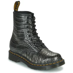 Dr. Martens - 1460 GUNMETAL WILD CROC EMBOSS Noir Sale