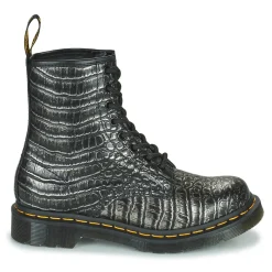 Dr. Martens - 1460 GUNMETAL WILD CROC EMBOSS Noir Sale