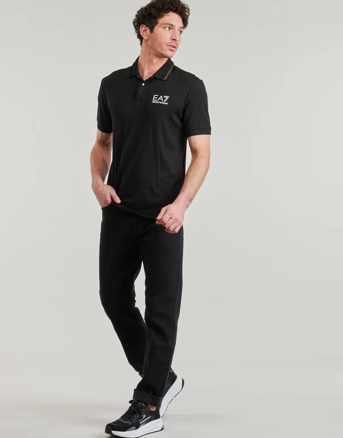 New Emporio Armani EA7 - TRAIN GOLD LABEL POLO PUNTO ROMA 7M000300 Noir