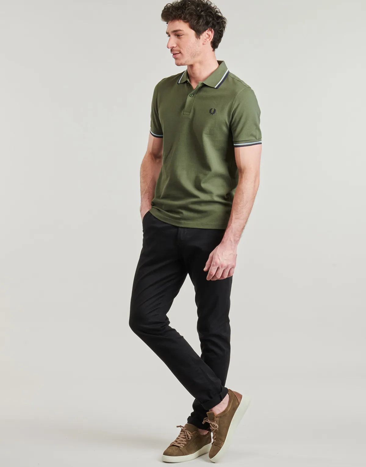 Fred Perry - TWIN TIPPED SHIRT Kaki Discount