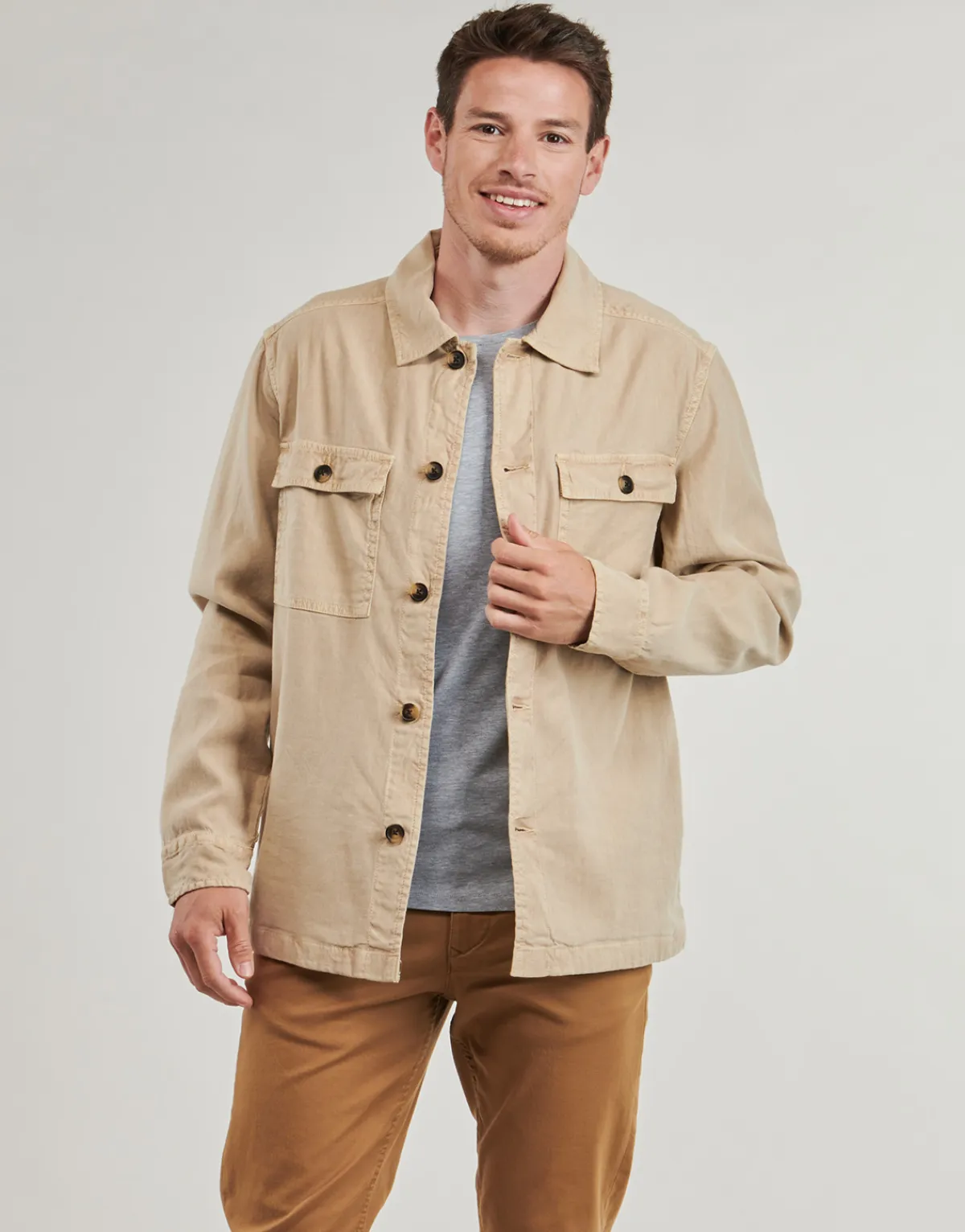 Gant - REG COT/LINEN OVERSHIRT Beige