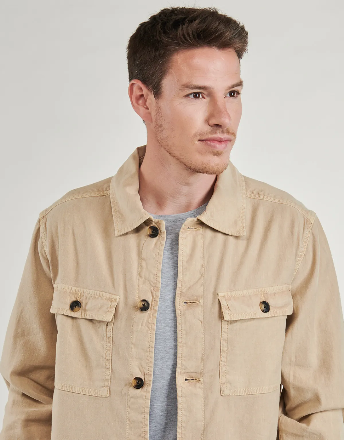 Gant - REG COT/LINEN OVERSHIRT Beige