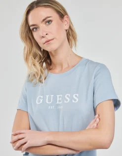 Guess - ES SS 1981 ROLL CUFF TEE Bleu Discount