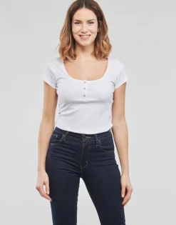 Guess - ES SS KARLEE JEWEL BTN HENLEY Blanc Outlet