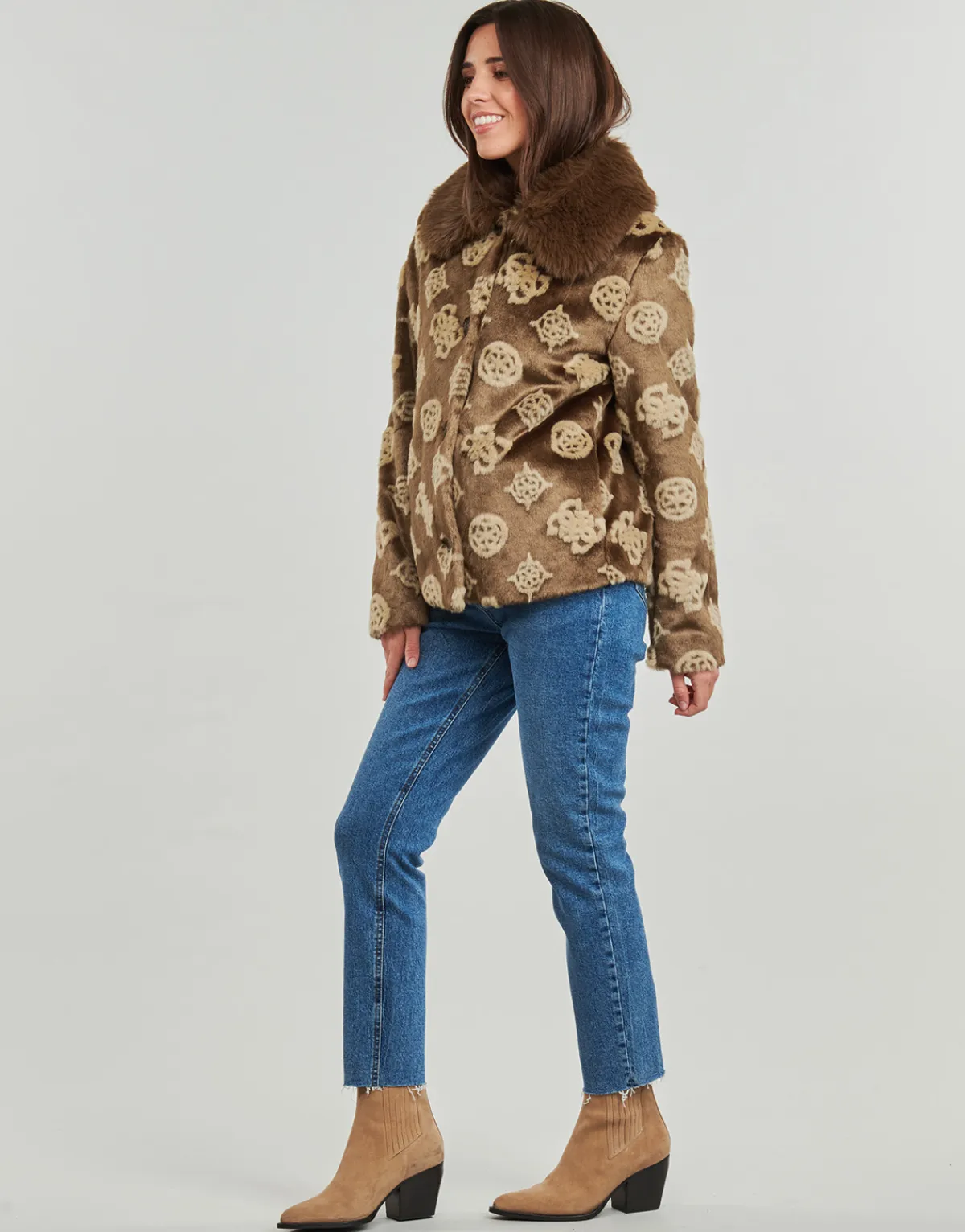 Guess - KARINE FUR LOGO JKT Marron Online