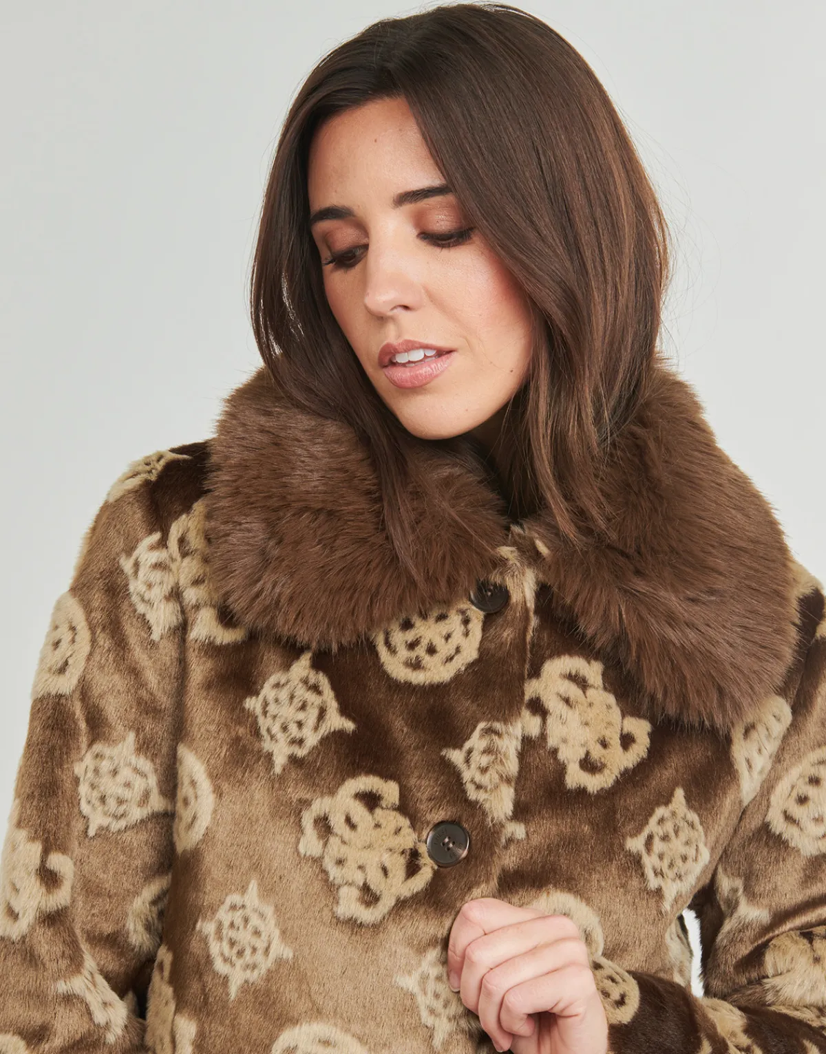 Guess - KARINE FUR LOGO JKT Marron Online