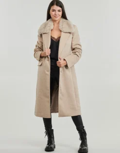 Guess - NANCY FIT COAT FAUX FUR COLLAR Beige New