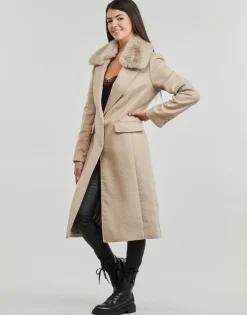Guess - NANCY FIT COAT FAUX FUR COLLAR Beige New