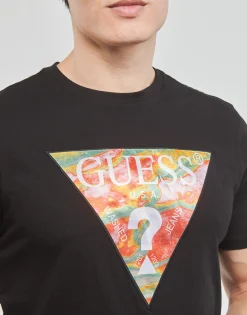 Online Guess - SS BSC ABSTRACT TRI LOGO TEE Noir