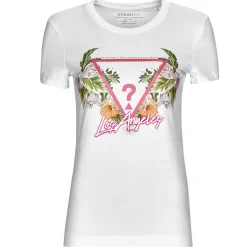 Online Guess - SS CN TRIANGLE FLOWERS TEE Blanc