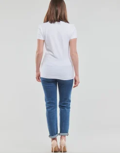 Online Guess - SS CN TRIANGLE FLOWERS TEE Blanc