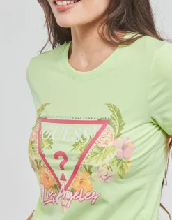 Guess - SS CN TRIANGLE FLOWERS TEE Vert Online