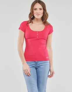 Online Guess - SS KARLEE JEWEL BTN HENLEY Fuchsia