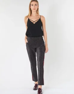 Maison Scotch - TAPERED LUREX PANTS WITH VELVET SIDE PANEL Gris Discount