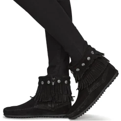Minnetonka - DOUBLE FRINGE SIDE ZIP BOOT Noir New