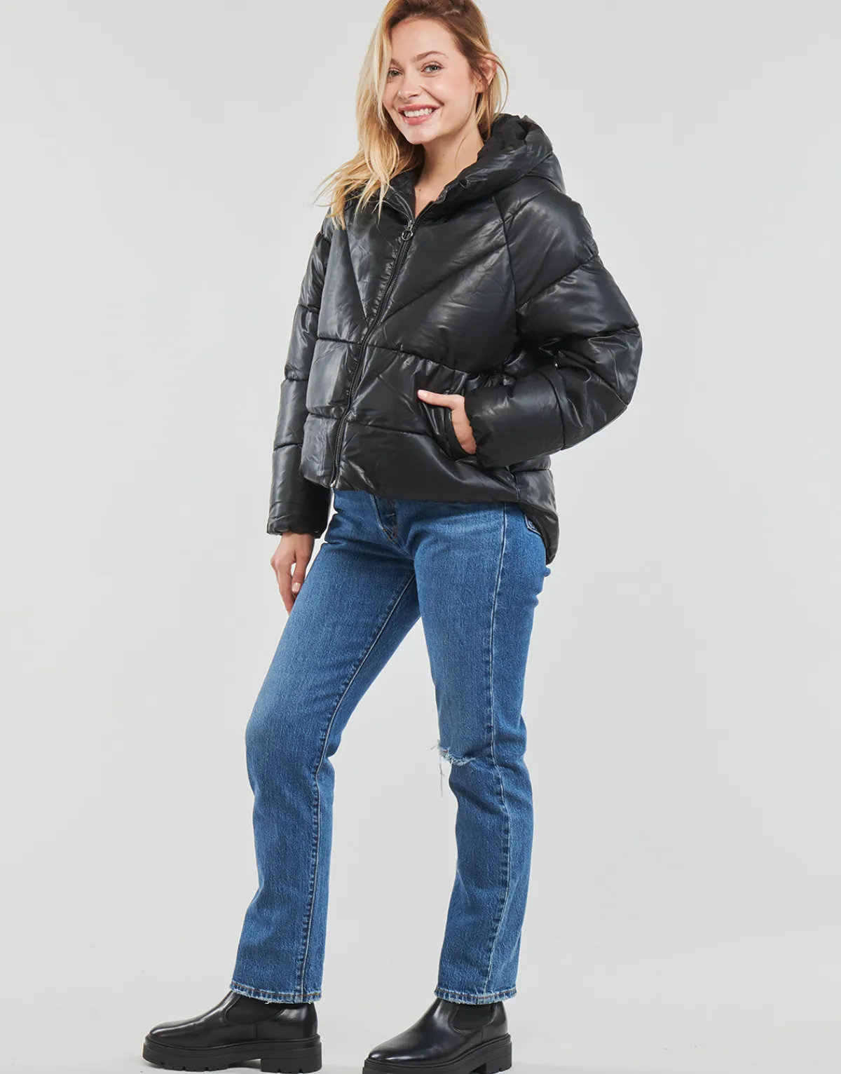 Clearance Only - ONLANJA FAUX LEATHER PUFFER CC OTW Noir