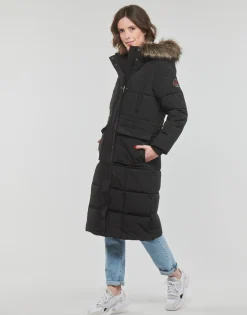 Discount Superdry - EVEREST LONGLINE PUFFER COAT Noir