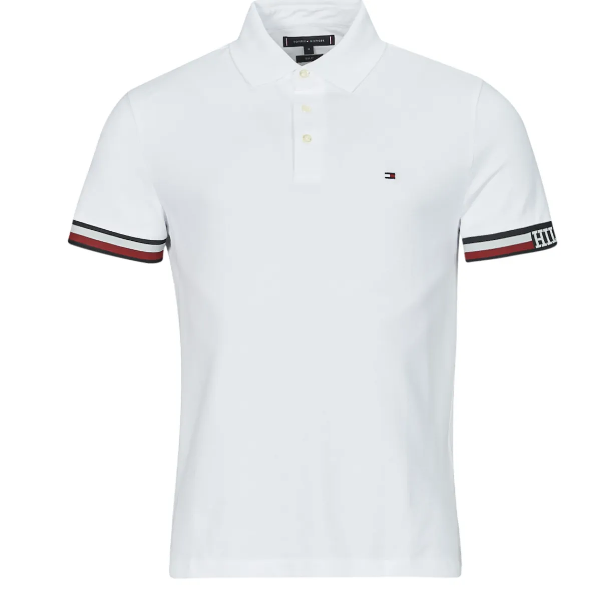Tommy Hilfiger - MONOTYPE FLAG CUFF SLIM FIT POLO Blanc Hot