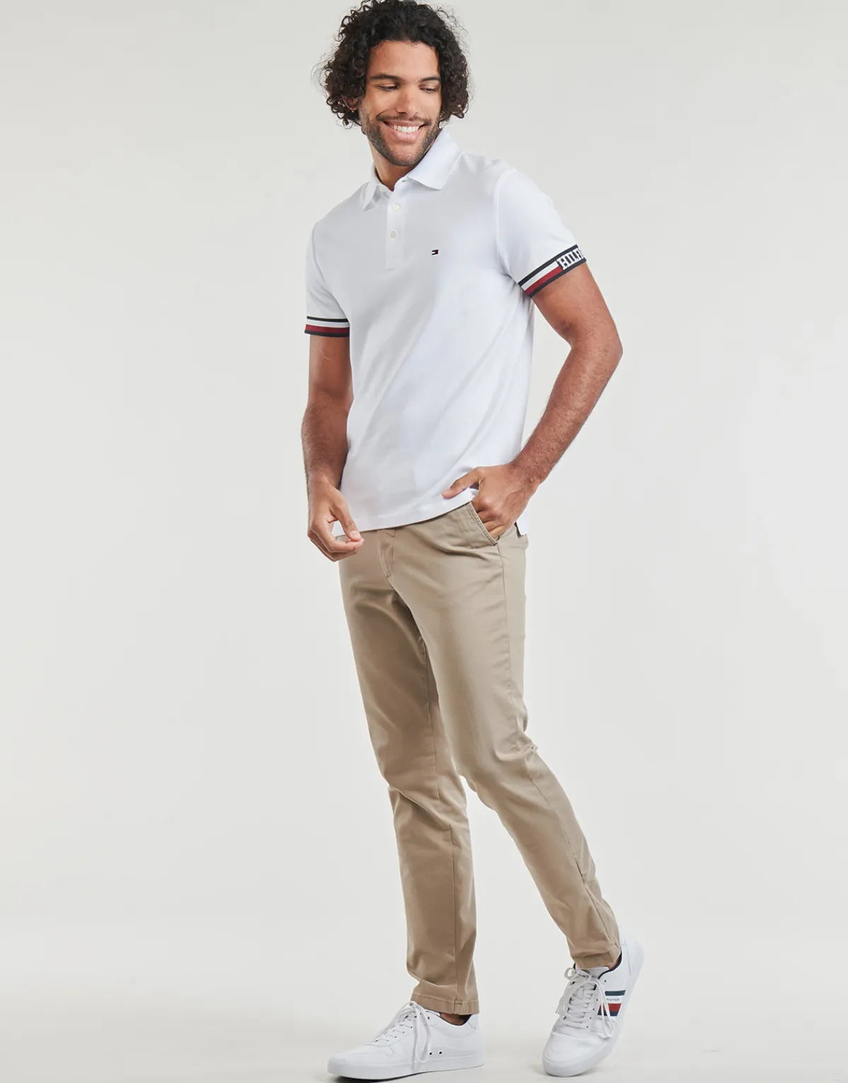 Tommy Hilfiger - MONOTYPE FLAG CUFF SLIM FIT POLO Blanc Hot
