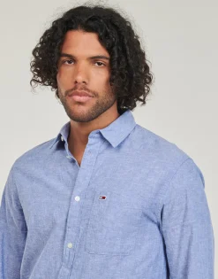 Tommy Jeans - TJM REG LINEN BLEND SHIRT Bleu