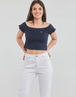 Discount Tommy Jeans - TJW CROP RIB OFF SHOULDER TOP Marine