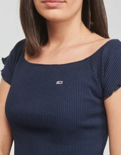 Discount Tommy Jeans - TJW CROP RIB OFF SHOULDER TOP Marine