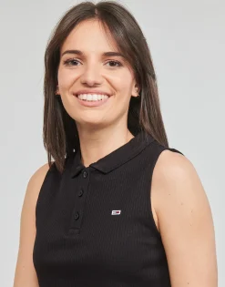 Outlet Tommy Jeans - TJW CROP SLEEVELESS RIB POLO Noir