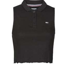 Outlet Tommy Jeans - TJW CROP SLEEVELESS RIB POLO Noir